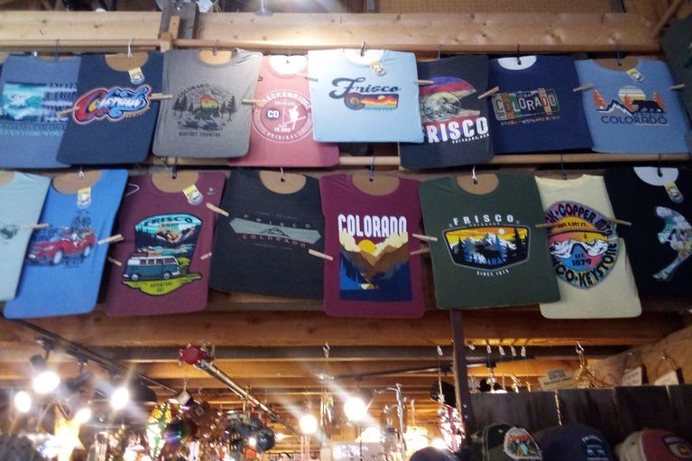 T-shirts from the Colorado t-shirt shop Round The Mountain Gift Shop